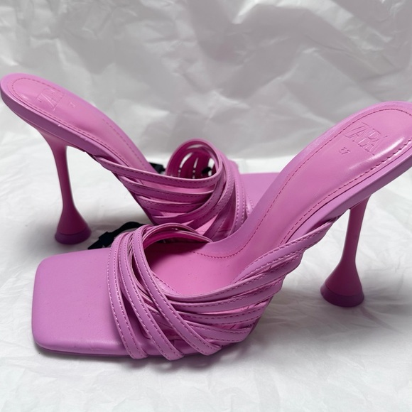 Zara Pink High-Heeled Strappy Mules - Picture 6 of 8
